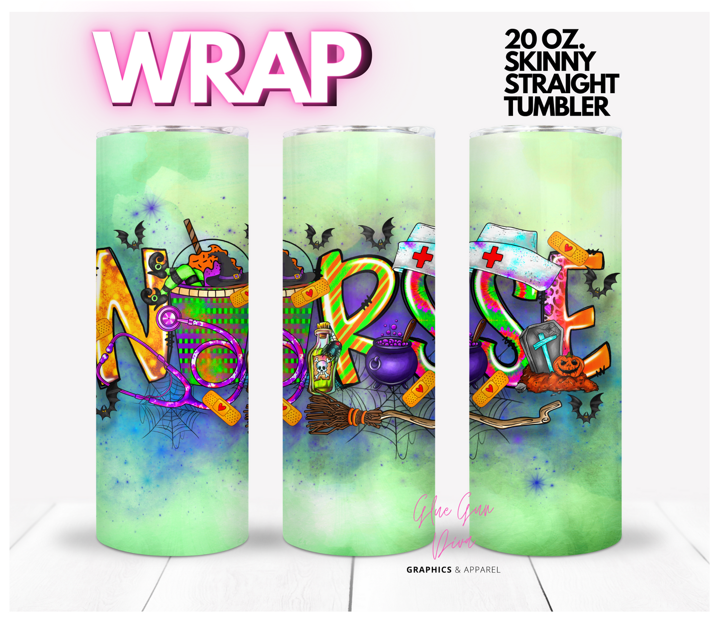 Halloween Nurse - Digital tumbler wrap for 20 oz skinny straight tumbler