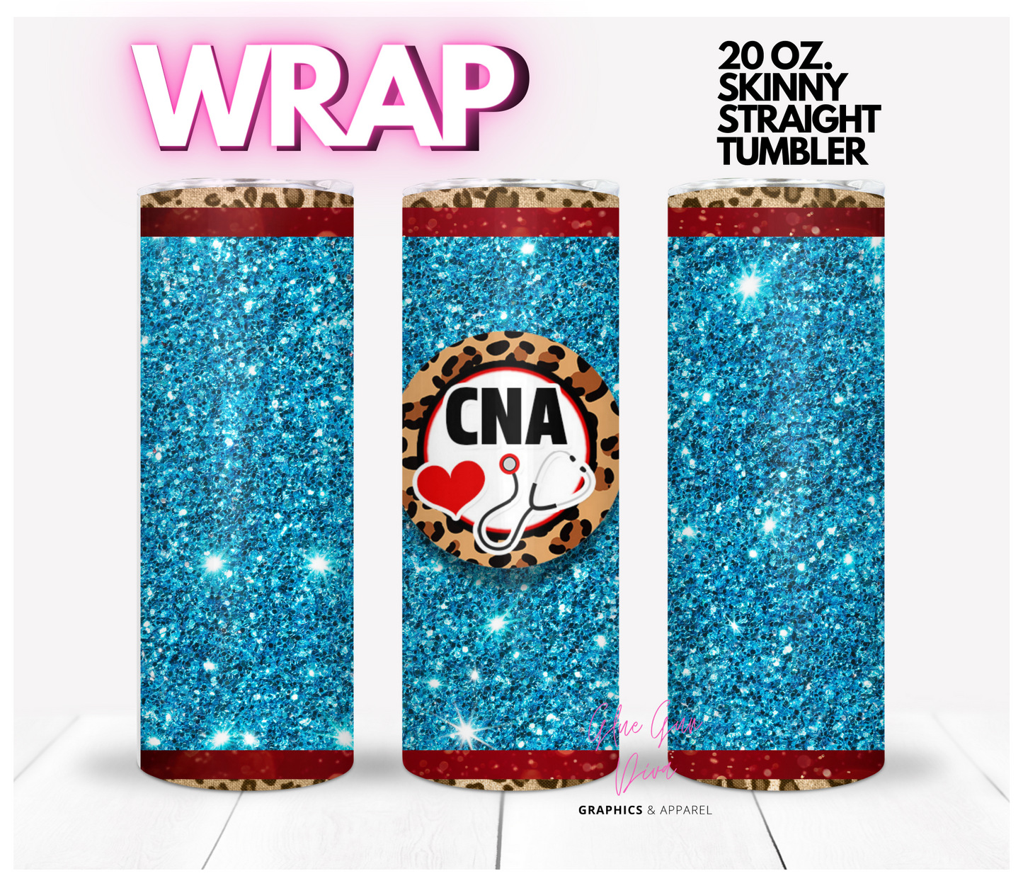 CNA Teal Glitter- Digital tumbler wrap for 20 oz skinny straight tumbler