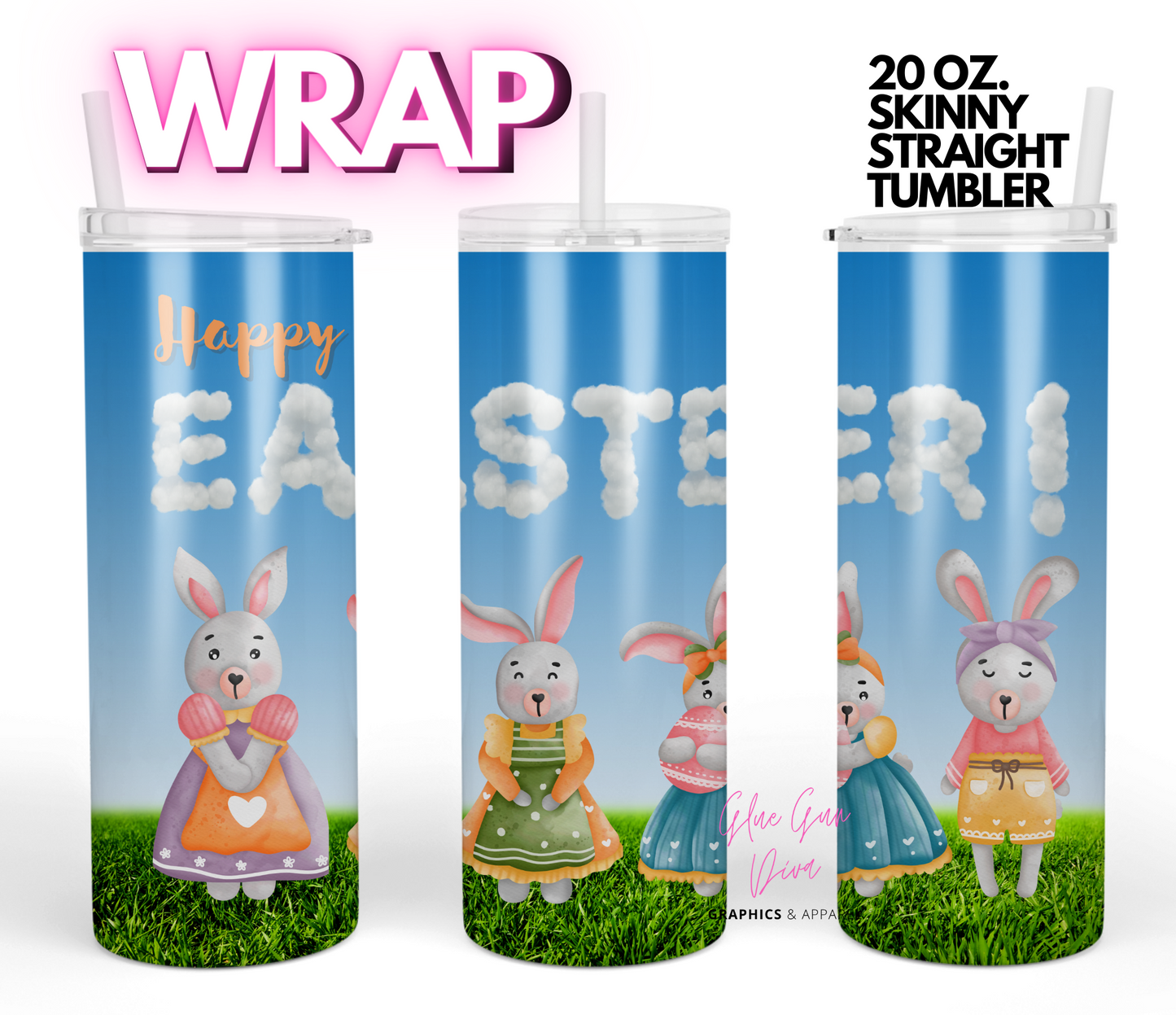 Easter Clouds- Digital tumbler wrap for 20 oz skinny straight tumbler