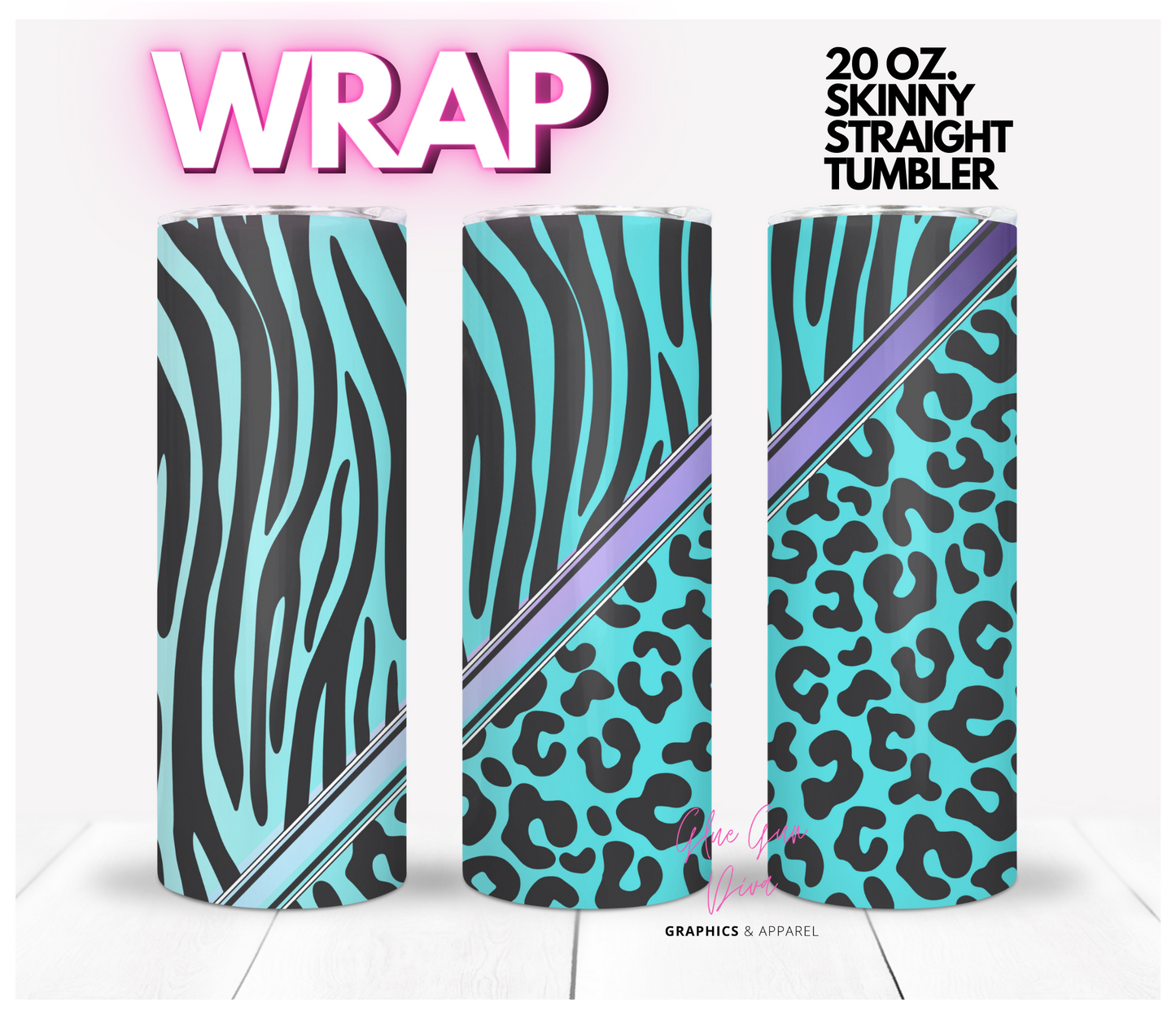 Bundle of Two Animal Prints - Pink and Teal- Digital tumbler wrap for 20 oz skinny straight tumbler
