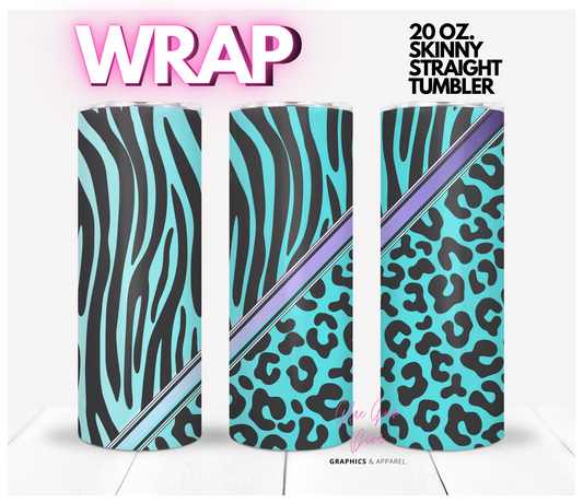 Bundle of Two Animal Prints - Pink and Teal- Digital tumbler wrap for 20 oz skinny straight tumbler