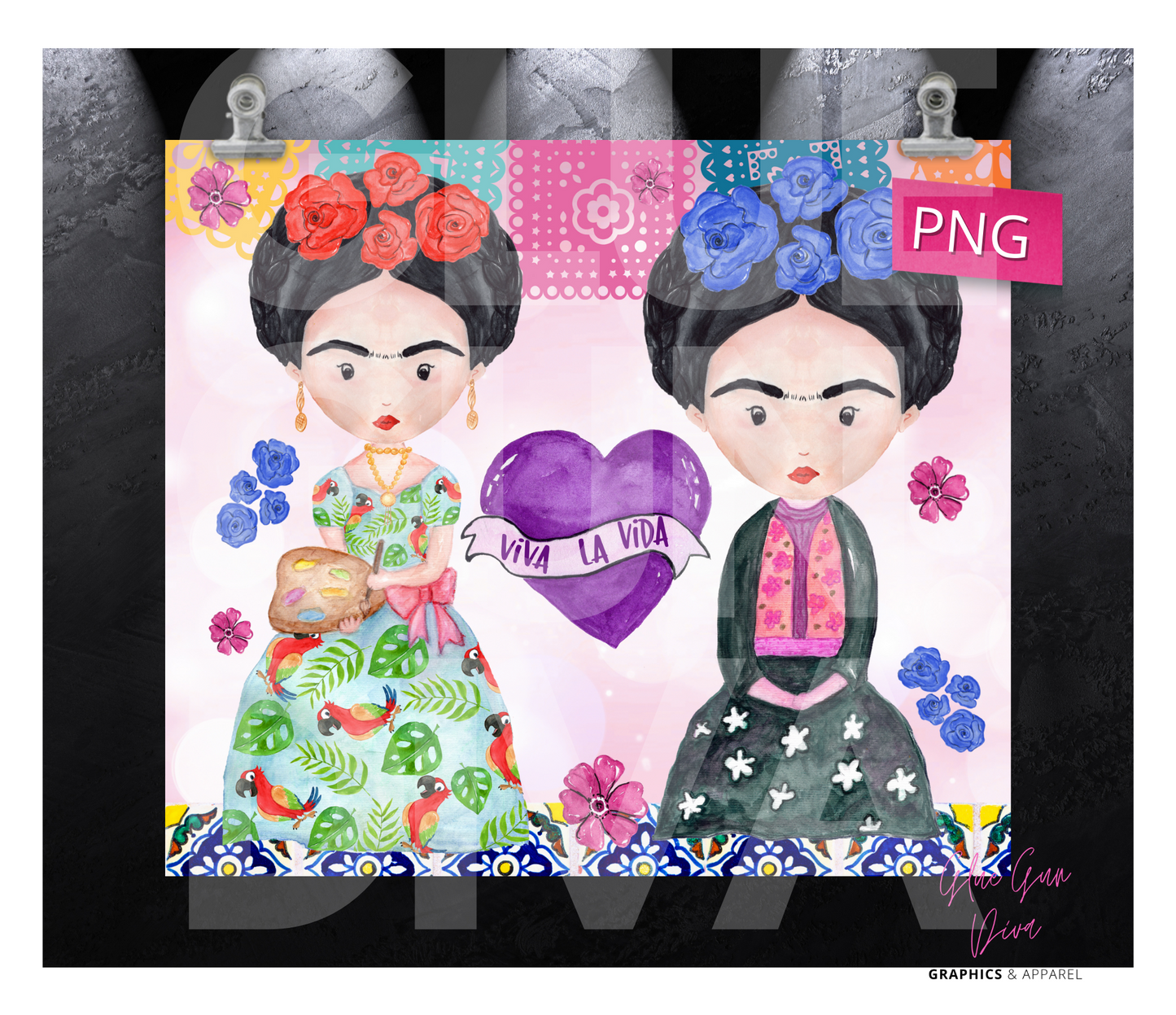 Viva La Vida Frida Kahlo- Digital tumbler wrap for 20 oz skinny straight tumbler