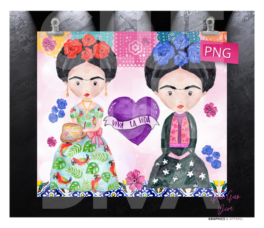 Viva La Vida Frida Kahlo- Digital tumbler wrap for 20 oz skinny straight tumbler