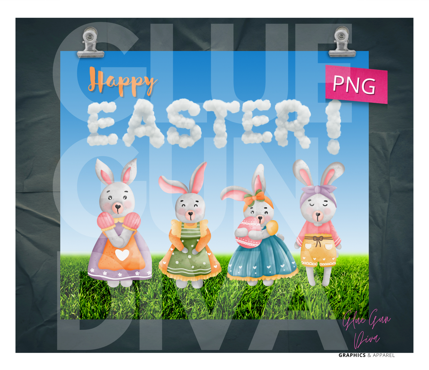 Easter Clouds- Digital tumbler wrap for 20 oz skinny straight tumbler