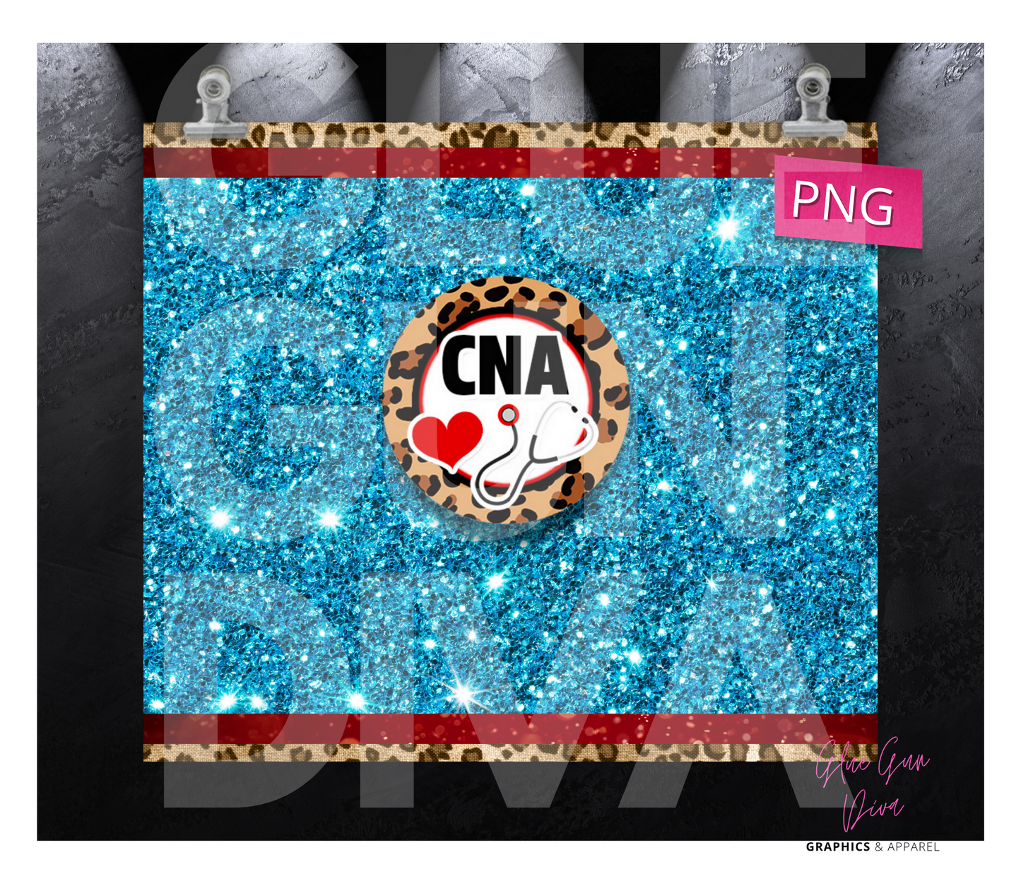 CNA Teal Glitter- Digital tumbler wrap for 20 oz skinny straight tumbler