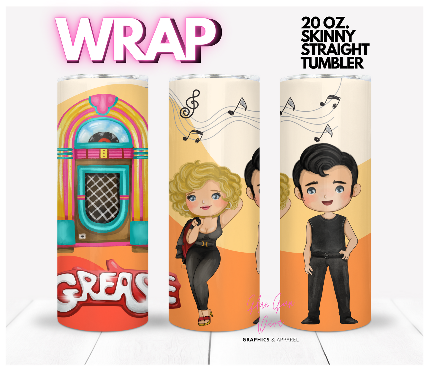Danny and Sandy Grease - Digital tumbler wrap for 20 oz skinny straight tumbler