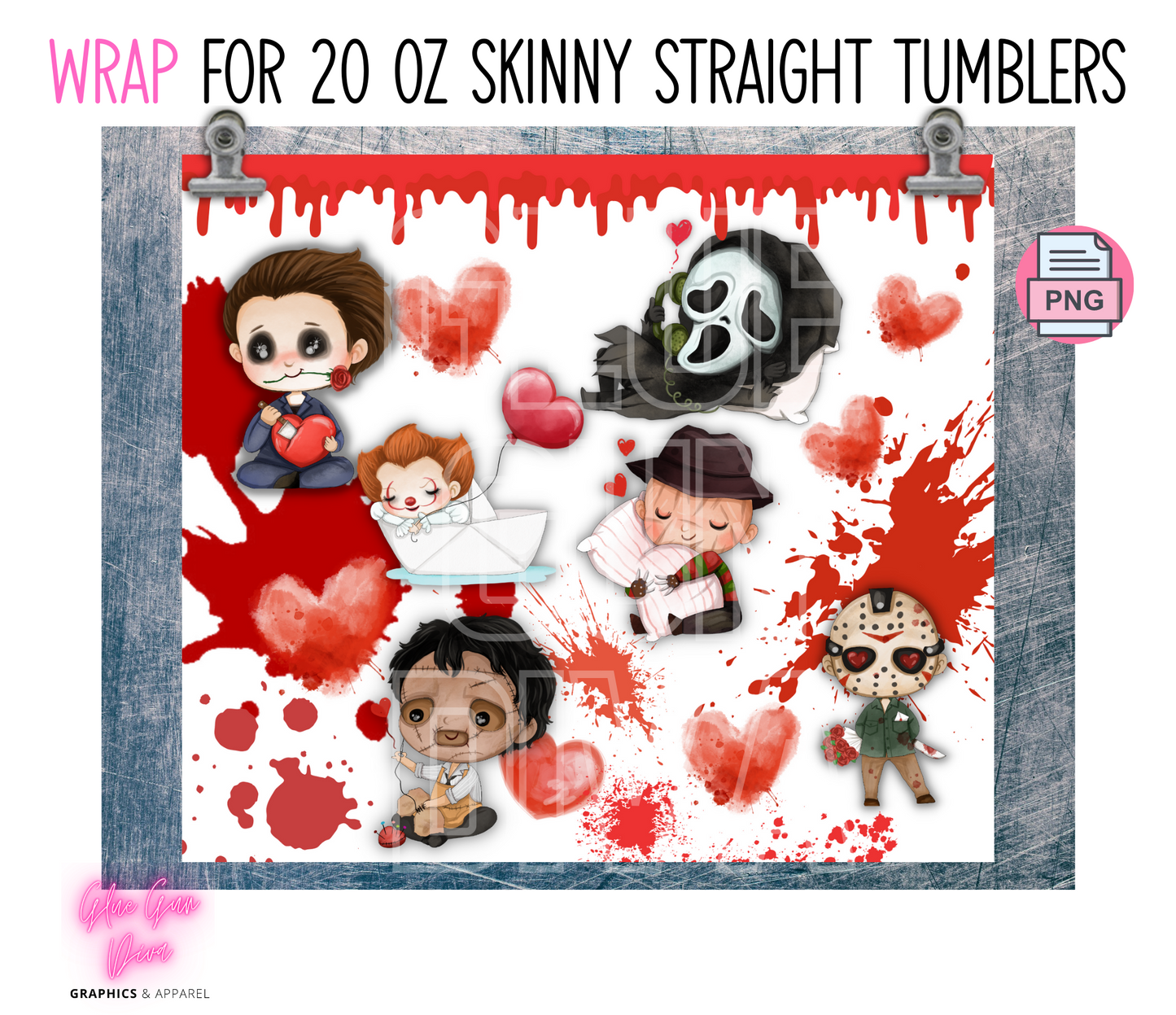 Horror Movie Boys- Digital tumbler wrap for 20 oz skinny straight tumbler