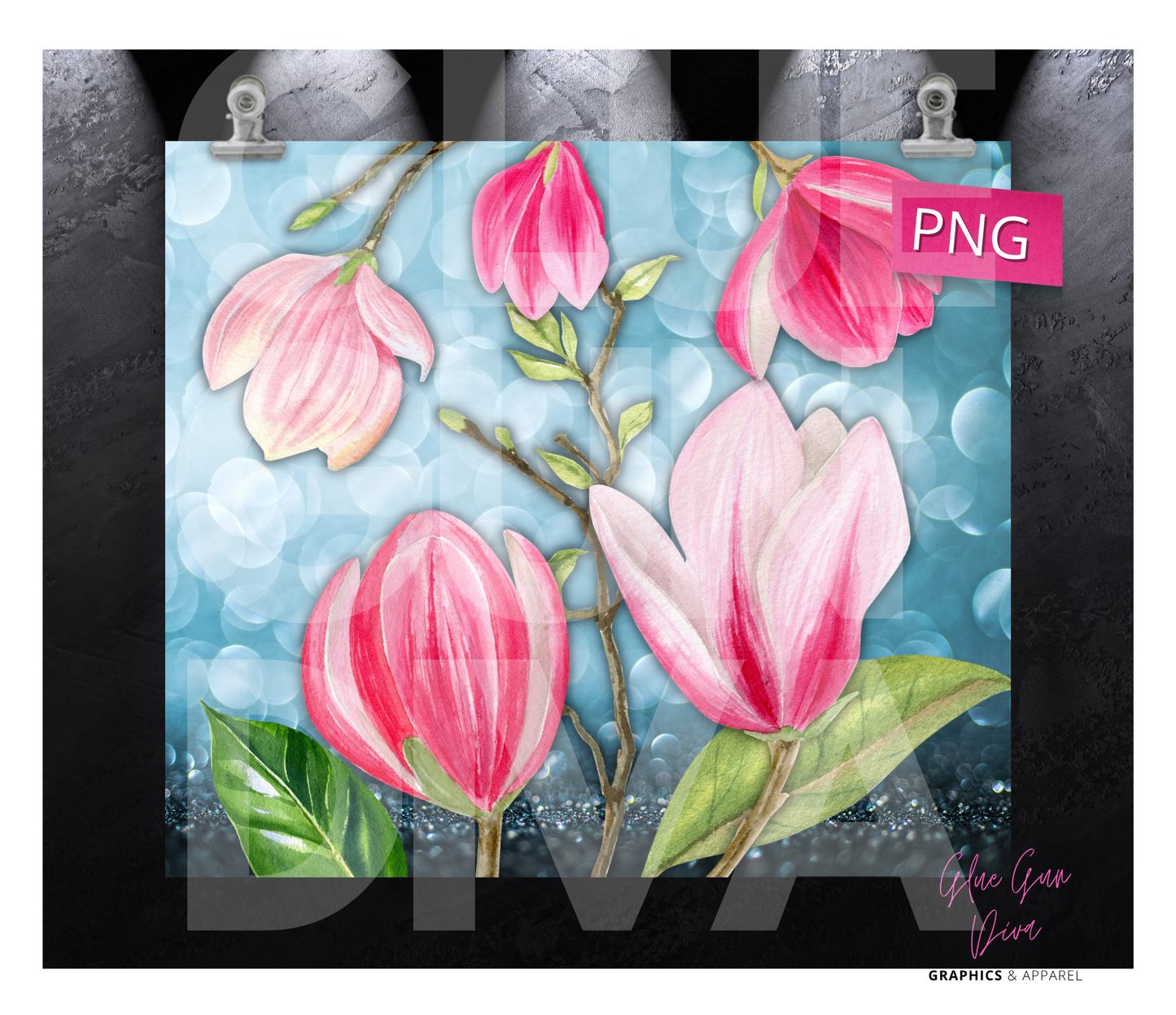 Pink magnolias- Digital tumbler wrap for 20 oz skinny straight tumbler