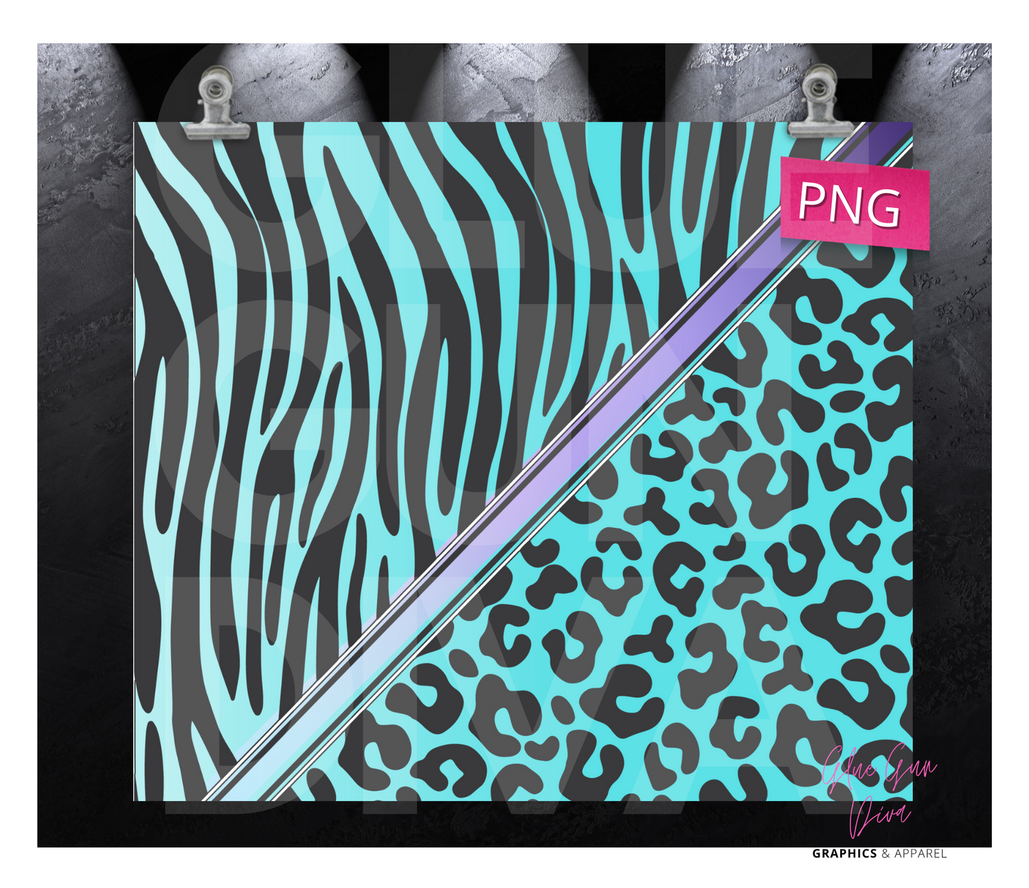 Bundle of Two Animal Prints - Pink and Teal- Digital tumbler wrap for 20 oz skinny straight tumbler