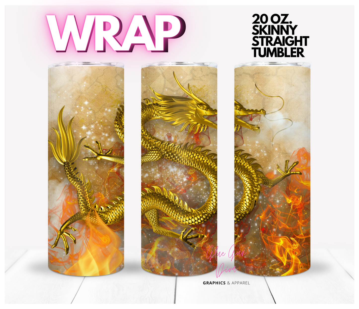 Golden Dragon - Digital tumbler wrap for 20 oz skinny straight tumbler