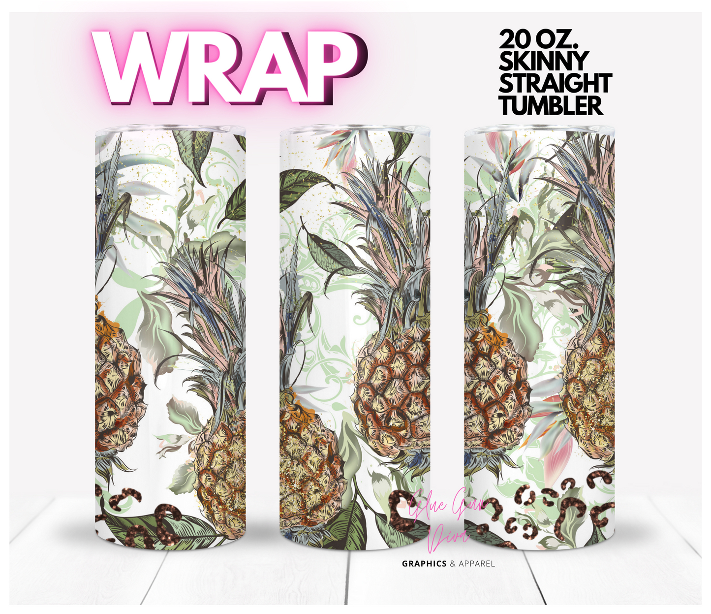 Exotic Pineapples- Digital tumbler wrap for 20 oz skinny straight tumbler