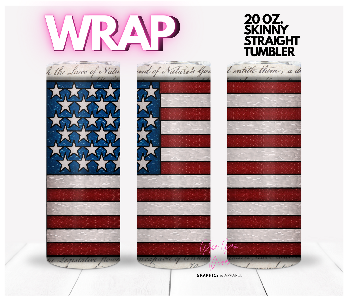 Stained Glass US Flag - Digital tumbler wrap for 20 oz skinny straight tumbler