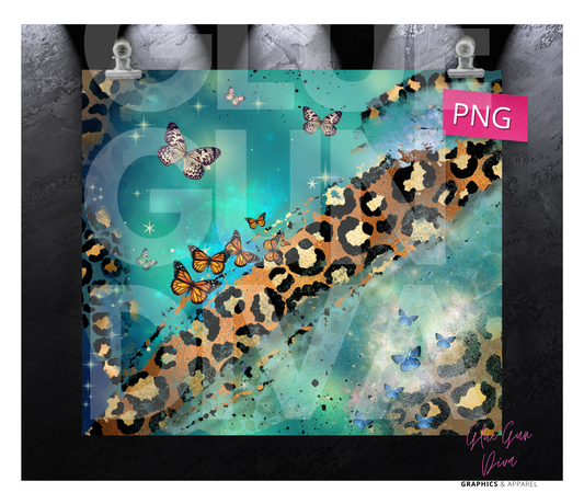 Animal Print and Teal Butterflies- Digital tumbler wrap for 20 oz skinny straight tumbler