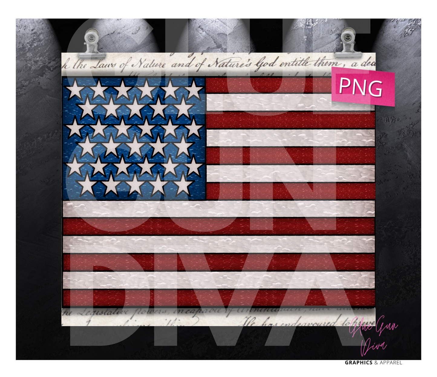 Stained Glass US Flag - Digital tumbler wrap for 20 oz skinny straight tumbler