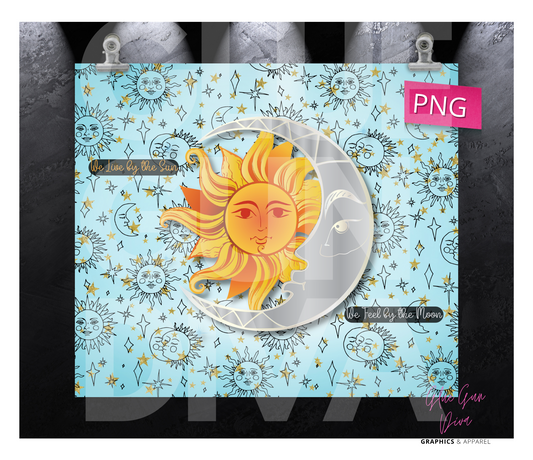 Sun and Moon - Digital tumbler wrap for 20 oz skinny straight tumbler
