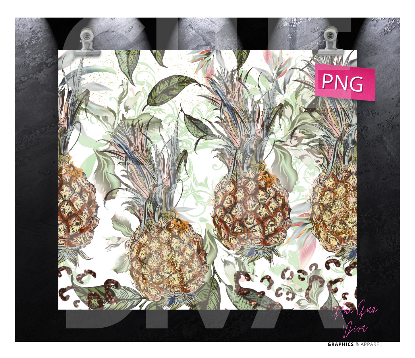 Exotic Pineapples- Digital tumbler wrap for 20 oz skinny straight tumbler