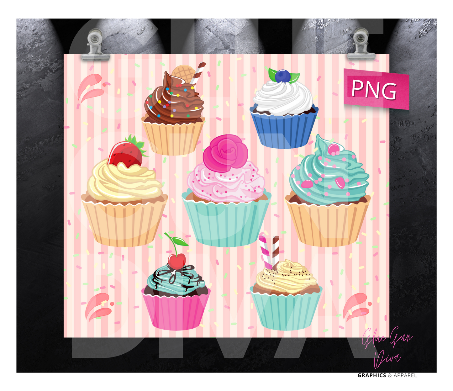 Cupcakes- Digital tumbler wrap for 20 oz skinny straight tumbler
