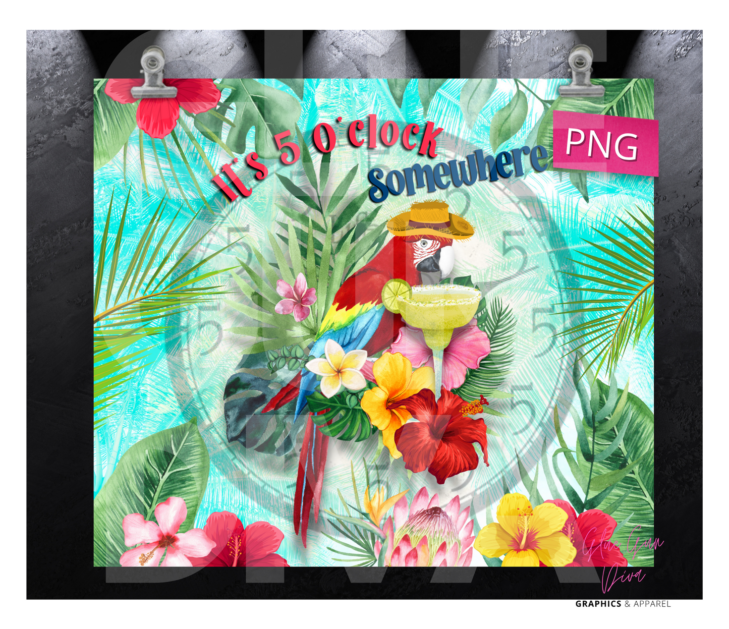 It's 5 oclock somewhere - Digital tumbler wrap for 20 oz skinny straight tumbler