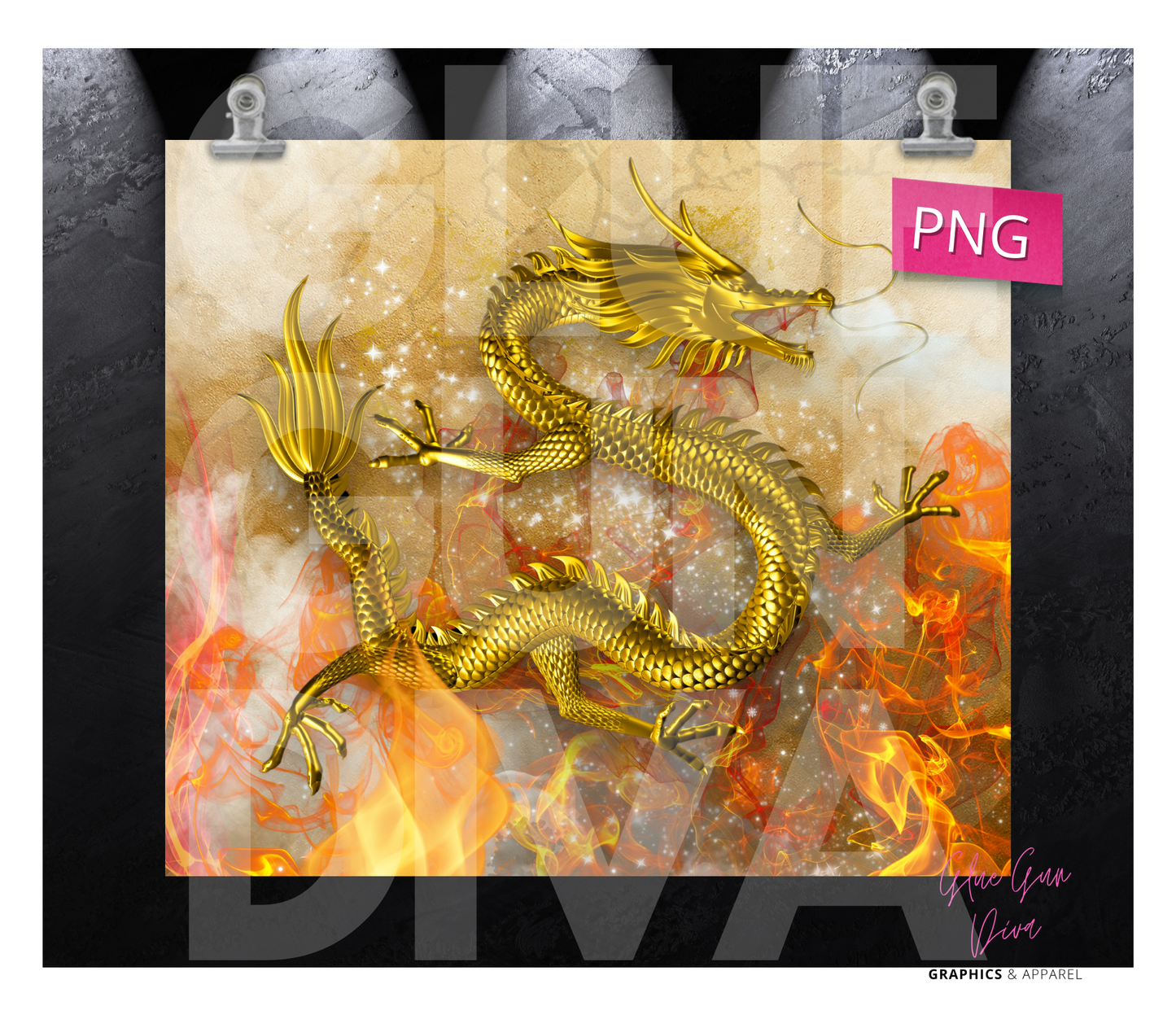 Golden Dragon - Digital tumbler wrap for 20 oz skinny straight tumbler