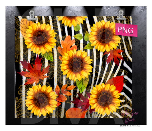 Sunflowers and Zebra Fall - Digital tumbler wrap for 20 oz skinny straight tumbler