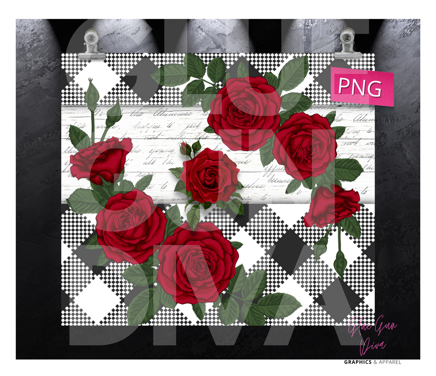 Red Roses black white- Digital tumbler wrap for 20 oz skinny straight tumbler