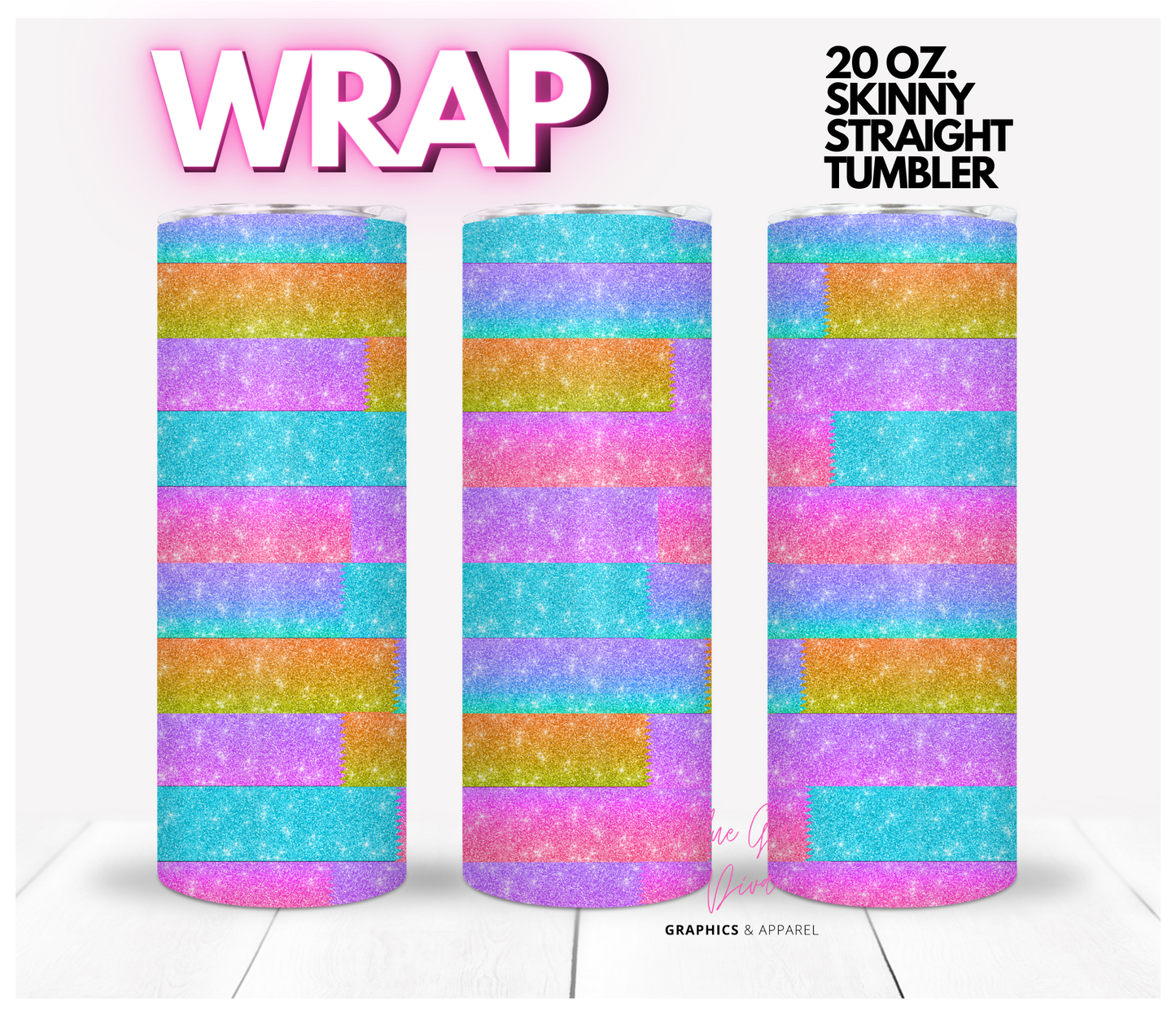 Glitter Color Strips- Digital tumbler wrap for 20 oz skinny straight tumbler