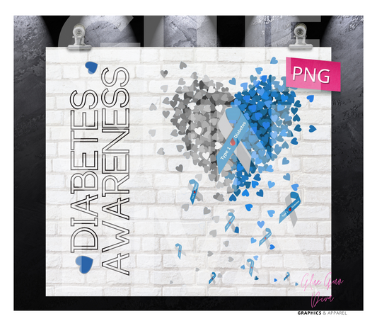 Diabetes Awareness Heart- Digital tumbler wrap for 20 oz skinny straight tumbler