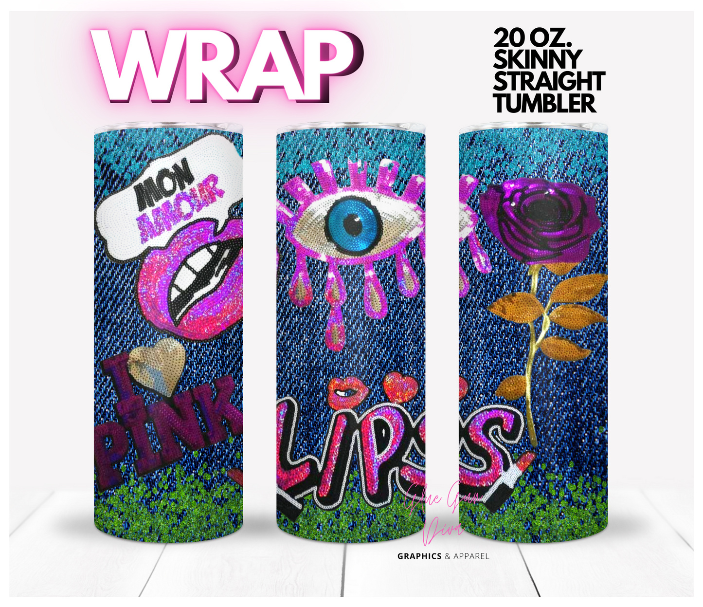 Denim Patches - Digital tumbler wrap for 20 oz skinny straight tumbler