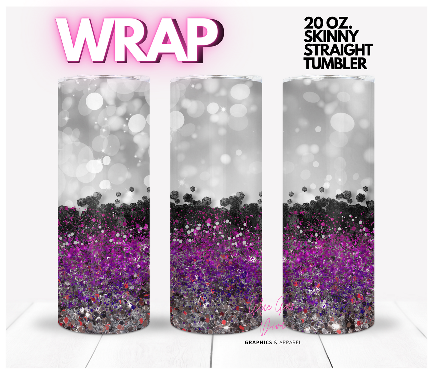 Pretty purple glitter- Digital tumbler wrap for 20 oz skinny straight tumbler