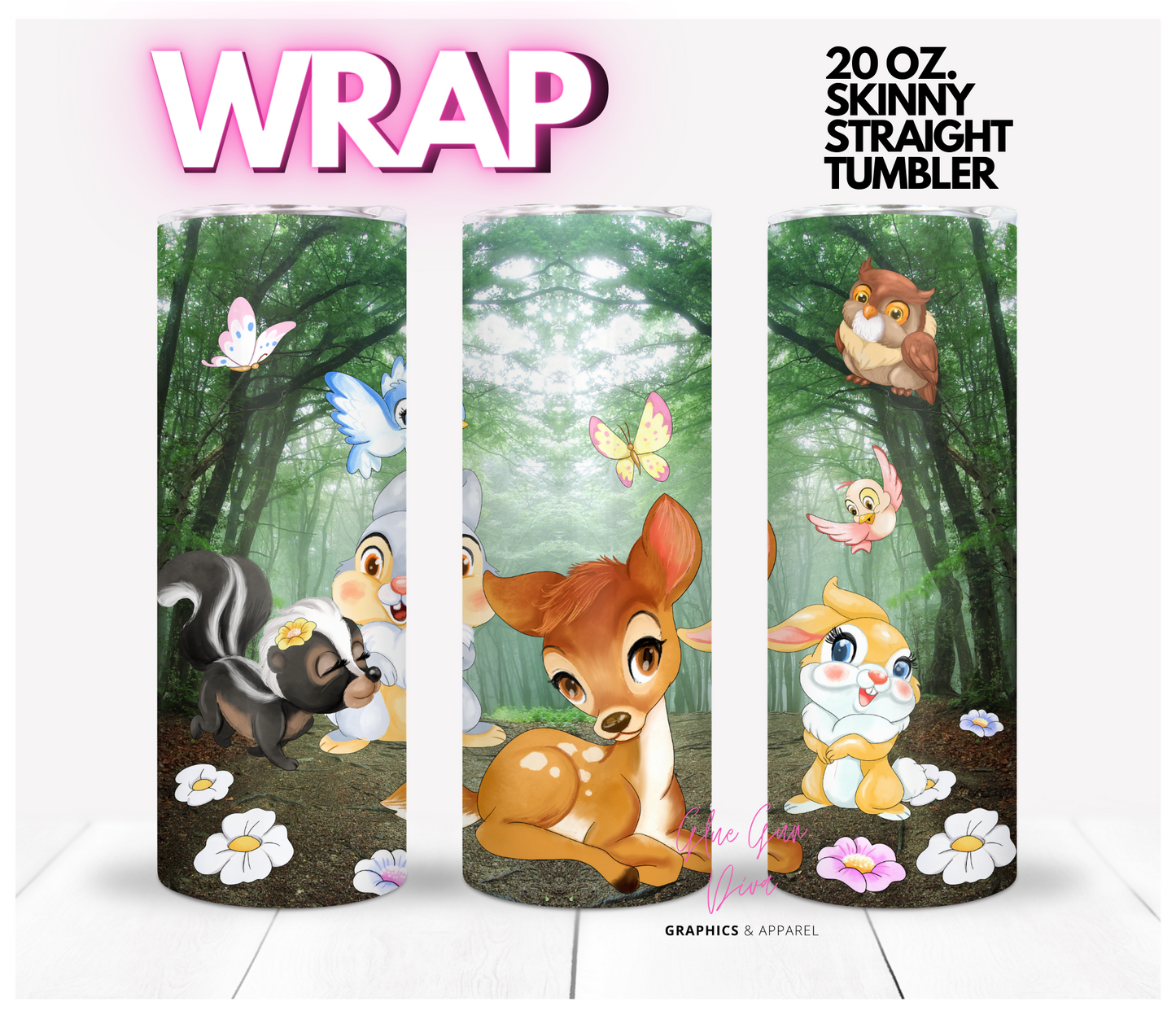 Deer and Friends- Digital tumbler wrap for 20 oz skinny straight tumbler