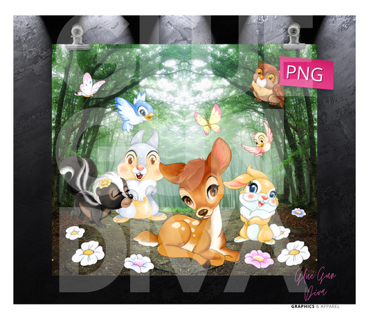 Deer and Friends- Digital tumbler wrap for 20 oz skinny straight tumbler