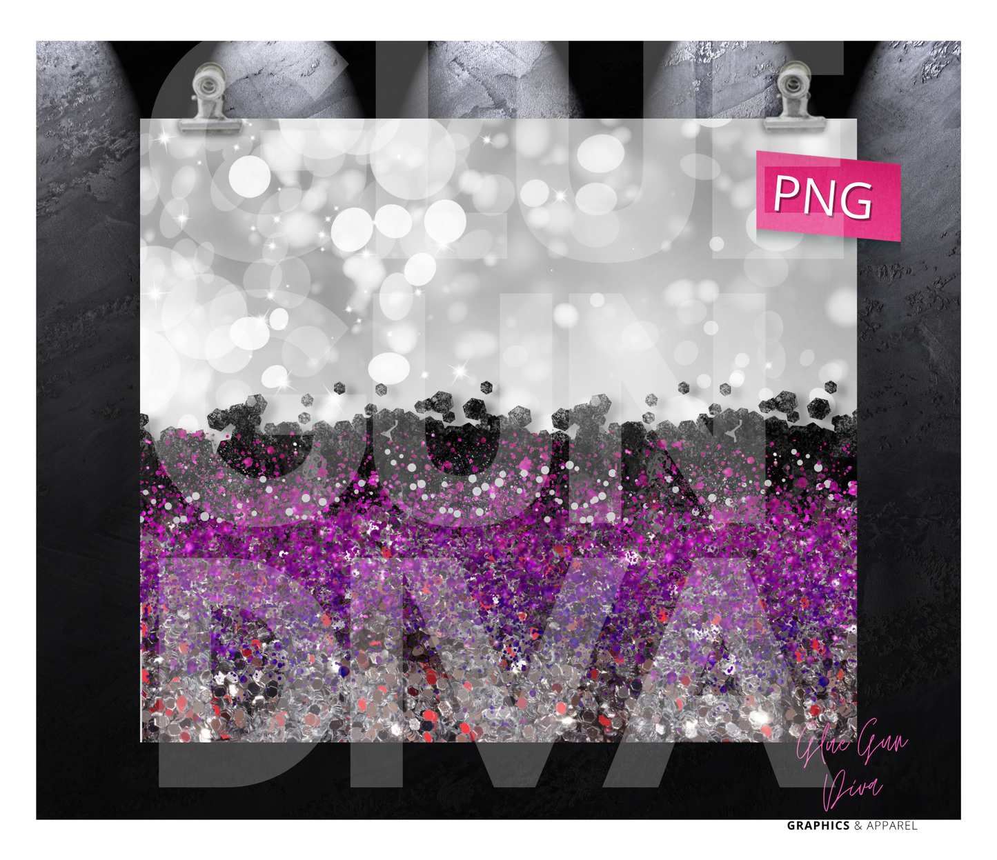 Pretty purple glitter- Digital tumbler wrap for 20 oz skinny straight tumbler