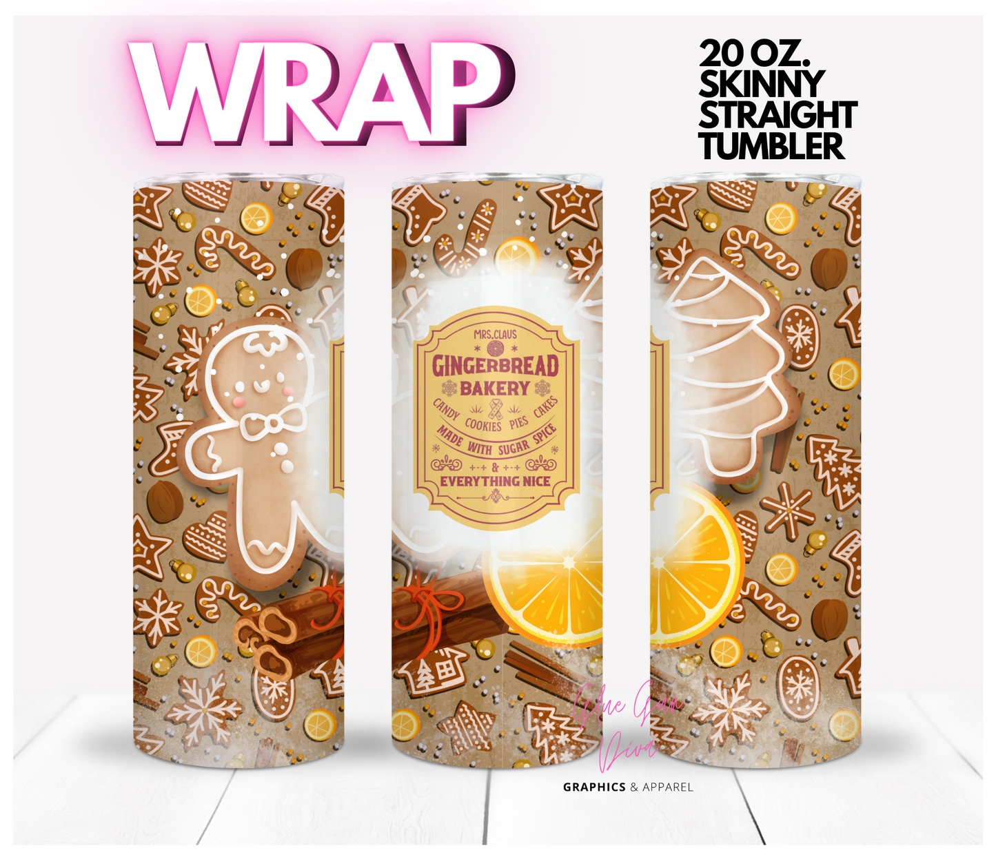 Gingerbread Bakery - Digital tumbler wrap for 20 oz skinny straight tumbler