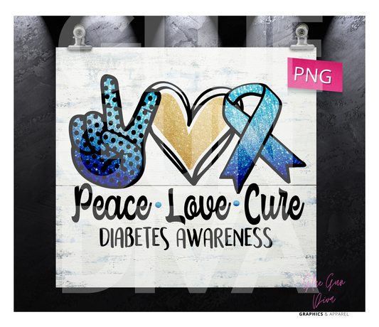 Peace Love Cure Diabetes Awareness- Digital tumbler wrap for 20 oz skinny straight tumbler