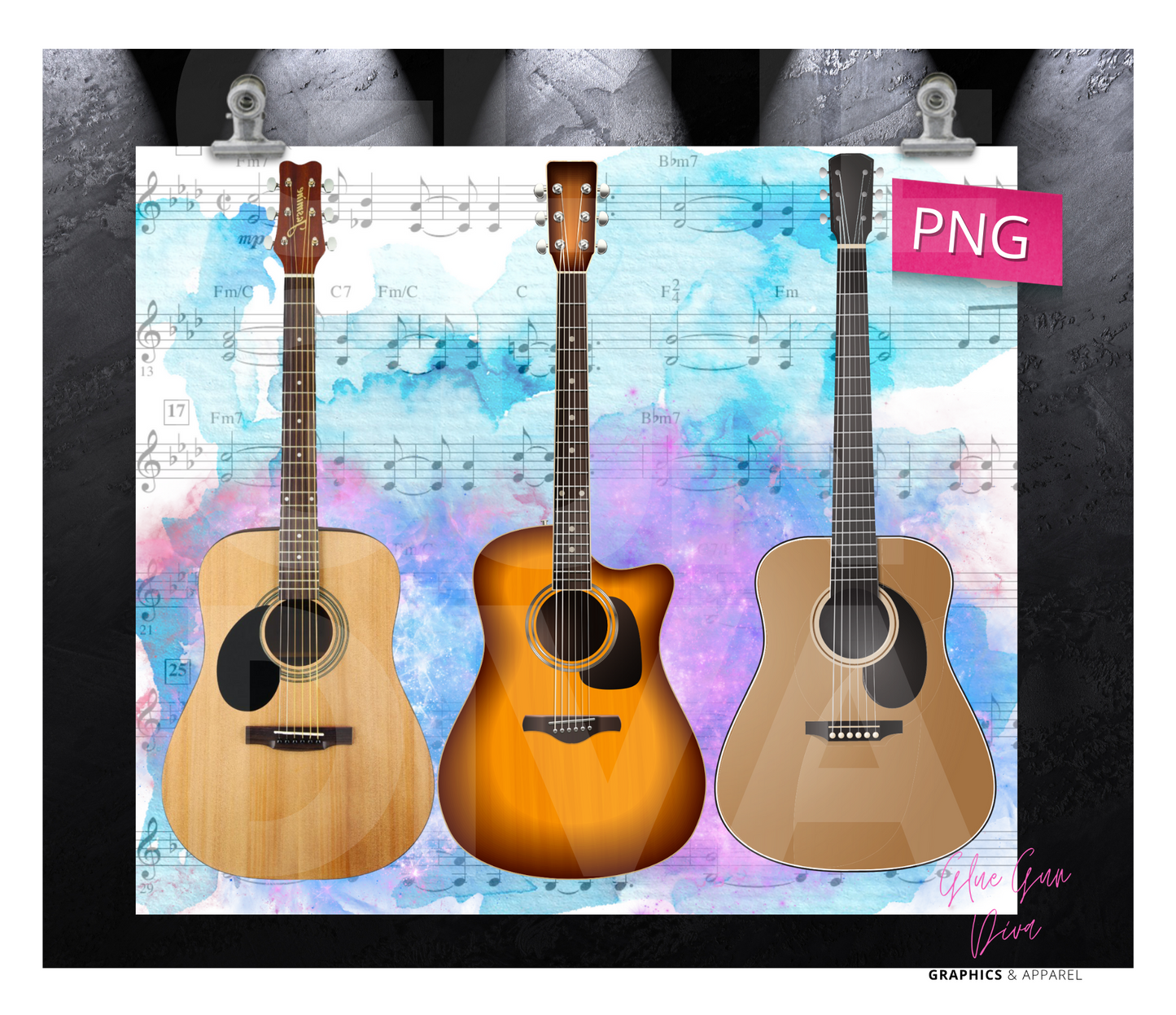 Acoustic Guitars - Digital tumbler wrap for 20 oz skinny straight tumbler