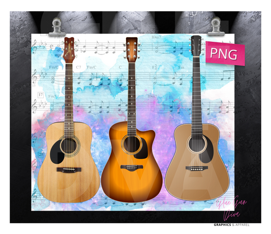 Acoustic Guitars - Digital tumbler wrap for 20 oz skinny straight tumbler