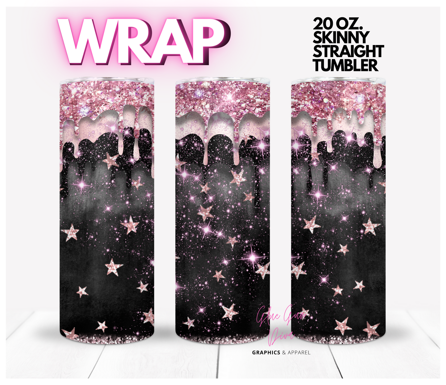 Twinkle Pink Stars- Digital tumbler wrap for 20 oz skinny straight tumbler