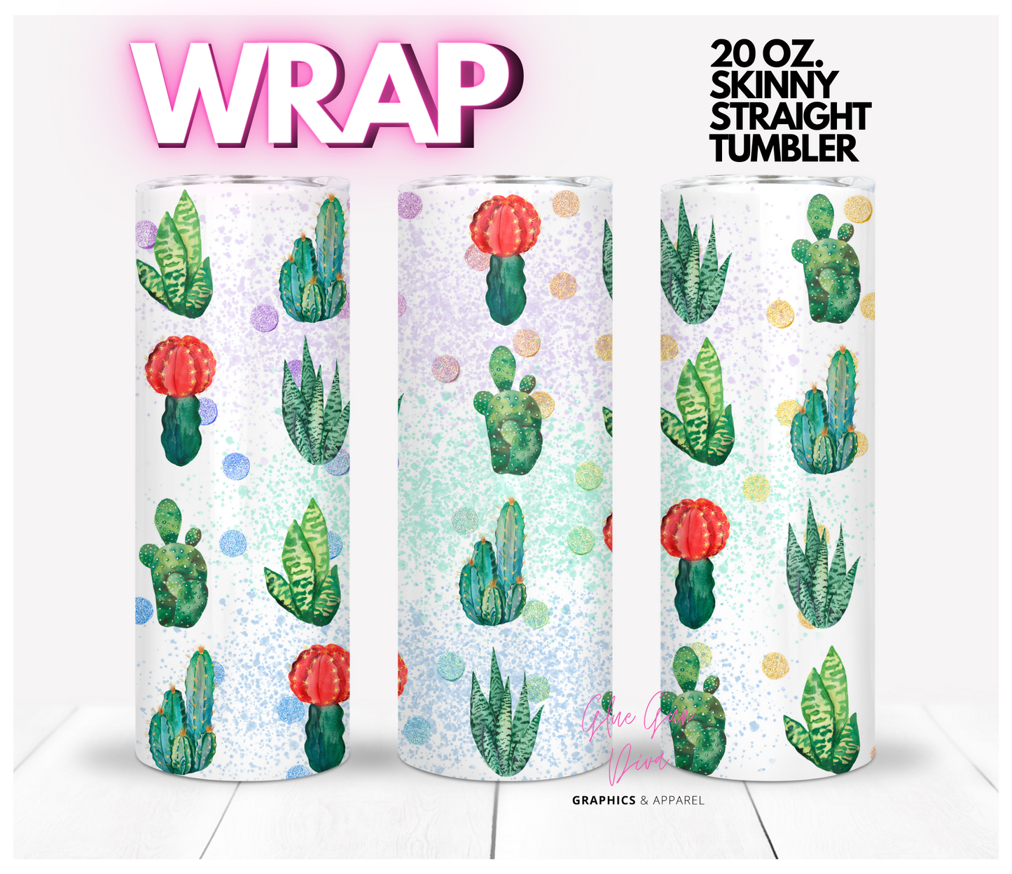 Succulent Lines - Digital tumbler wrap for 20 oz skinny straight tumbler