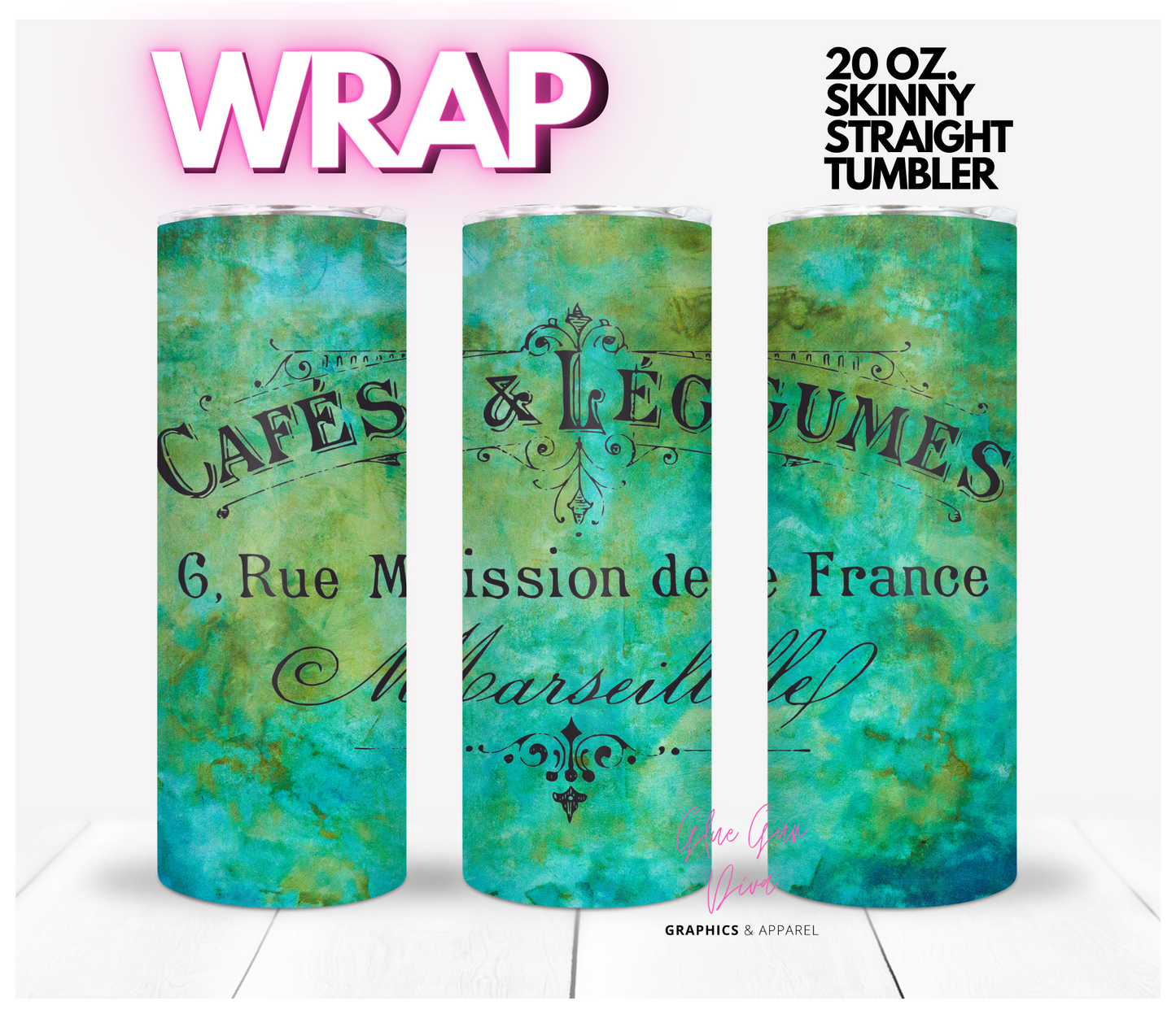 Cafes and Legumes - Digital tumbler wrap for 20 oz skinny straight tumbler