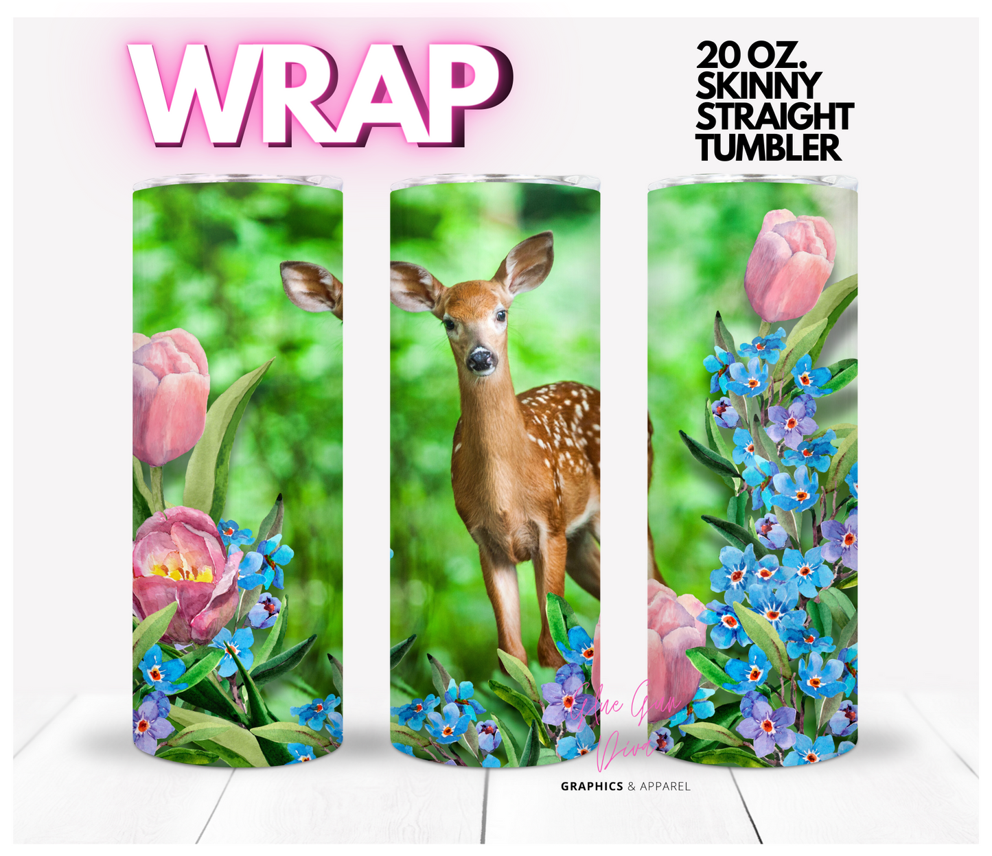 Fawn among the flowers- Digital tumbler wrap for 20 oz skinny straight tumbler