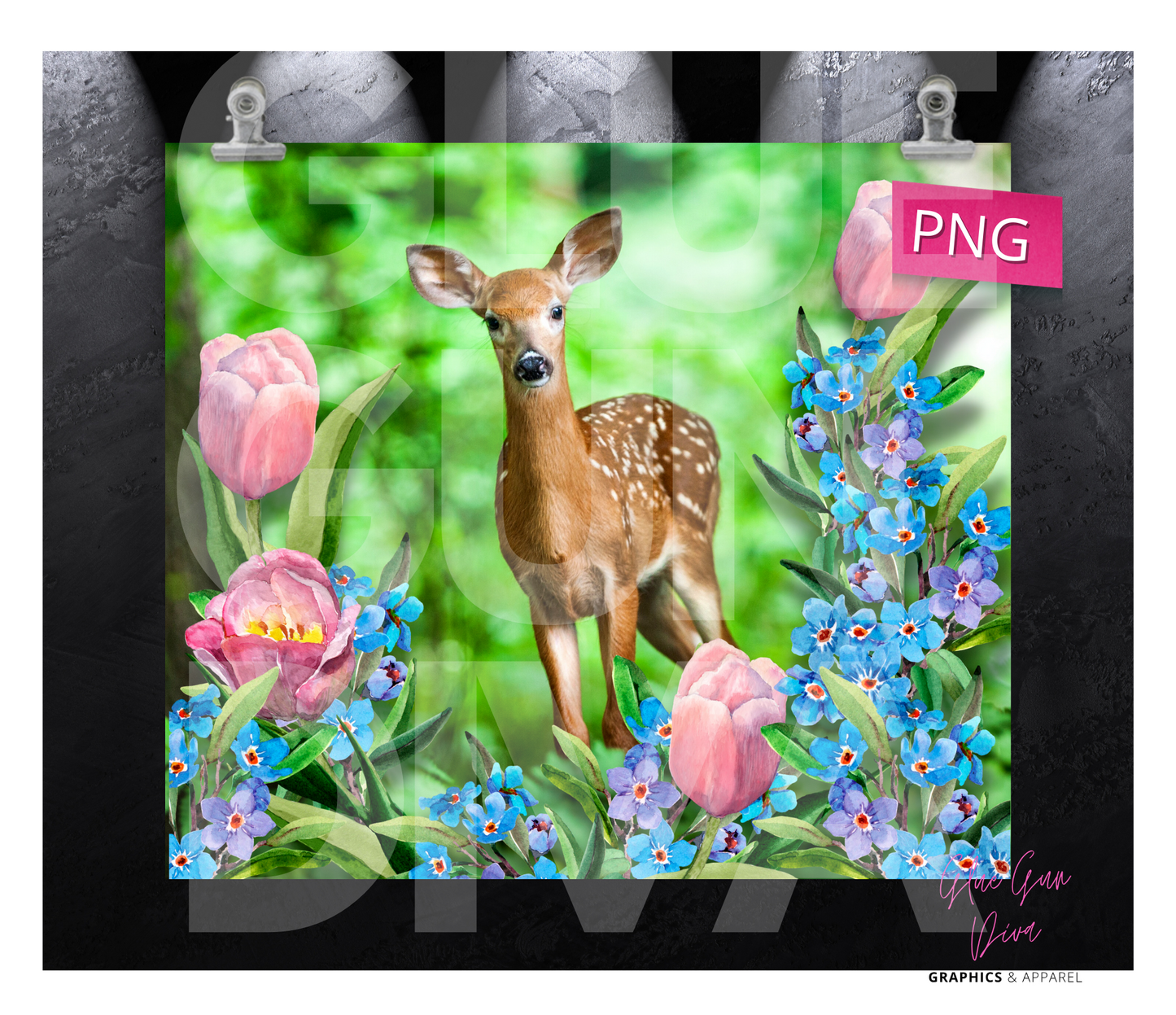 Fawn among the flowers- Digital tumbler wrap for 20 oz skinny straight tumbler