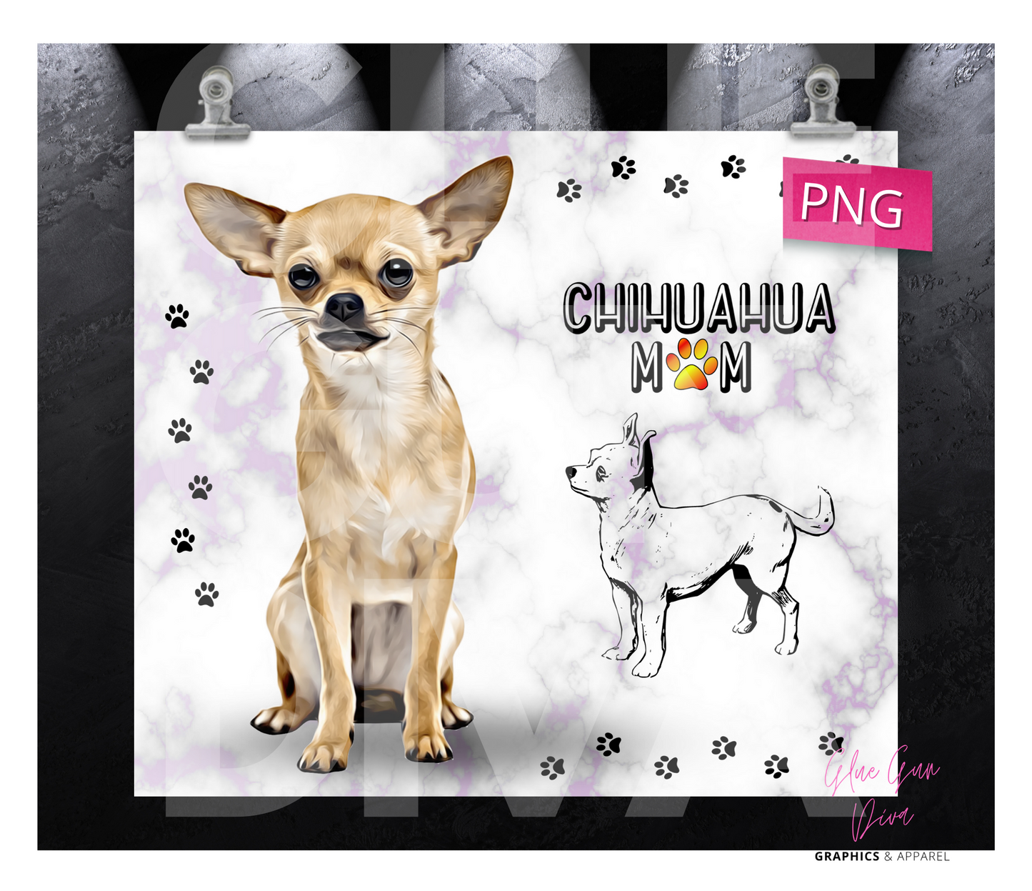 Chihuahua Mom- Digital tumbler wrap for 20 oz skinny straight tumbler