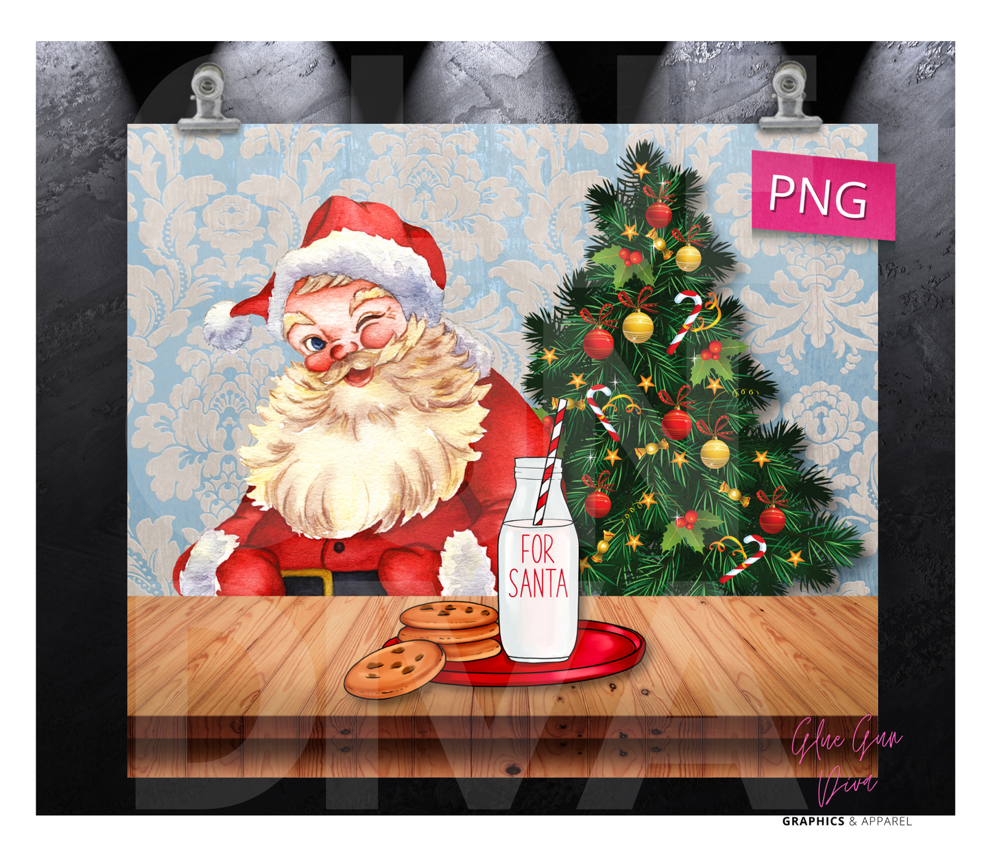 Santa's Cookies and Milk - Digital tumbler wrap for 20 oz skinny straight tumbler