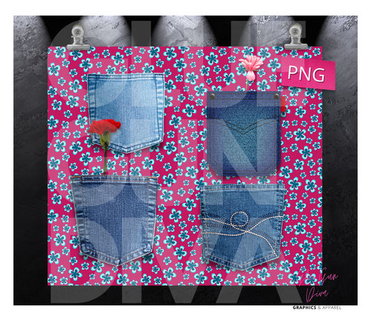 Flower Pockets - Digital tumbler wrap for 20 oz skinny straight tumbler