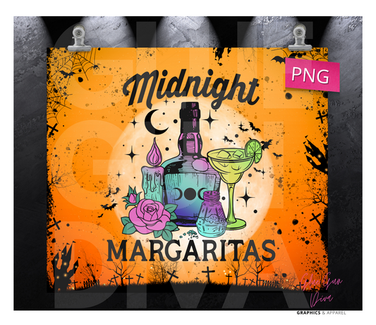 Midnight Margaritas Halloween - Digital tumbler wrap for 20 oz skinny straight tumbler