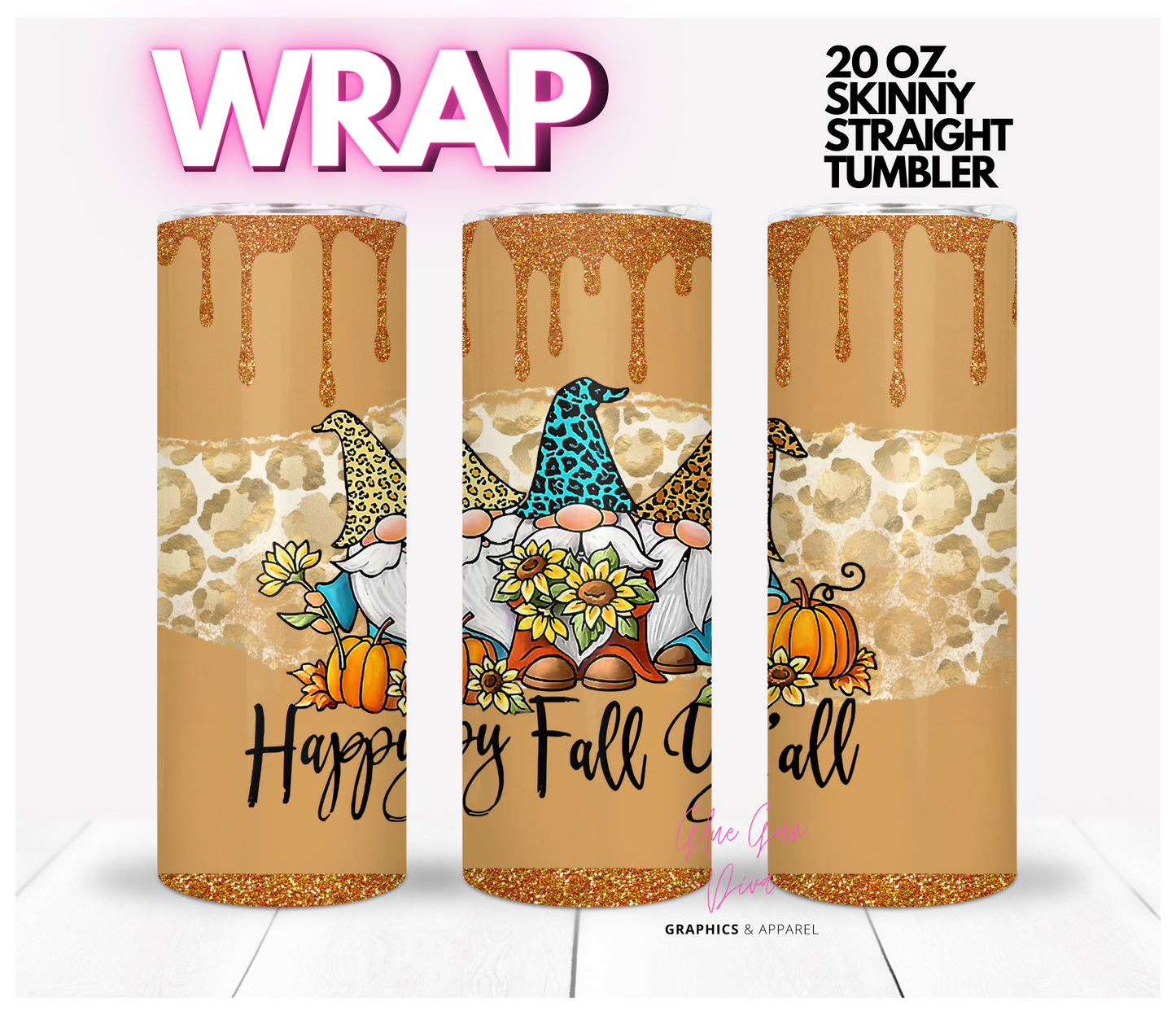 Happy Fall Yall - Digital tumbler wrap for 20 oz skinny straight tumbler
