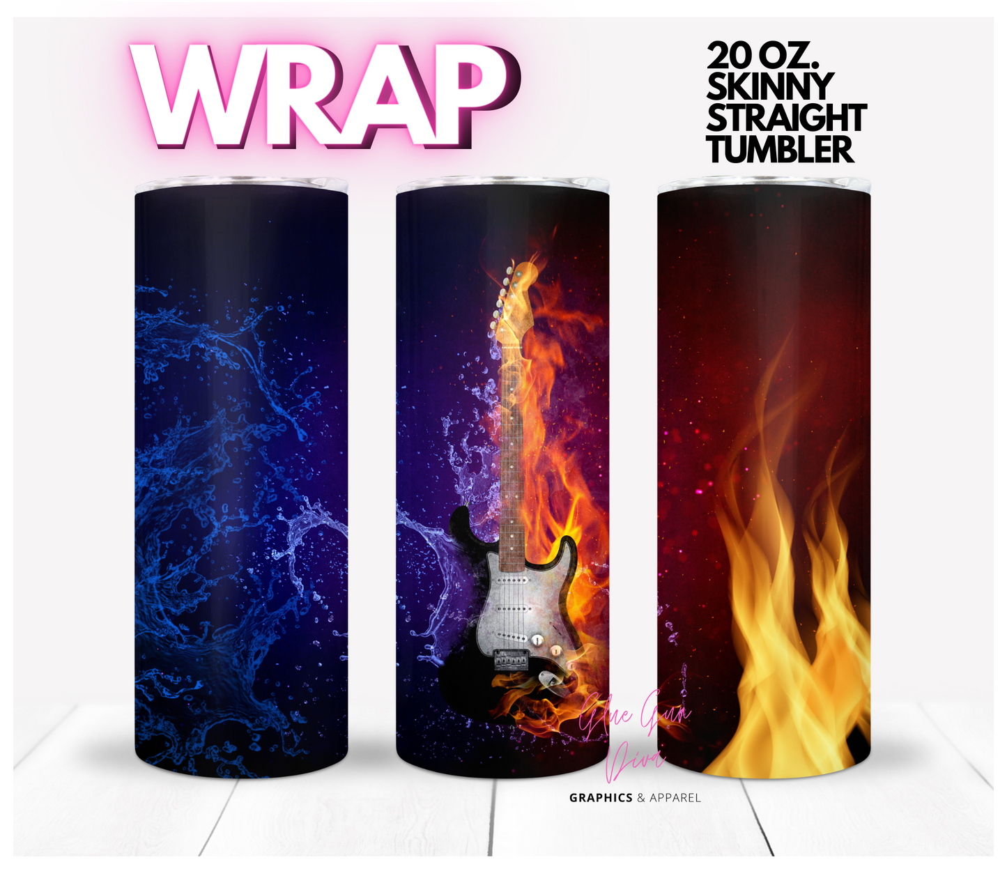 Electric Guitar - Digital tumbler wrap for 20 oz skinny straight tumbler