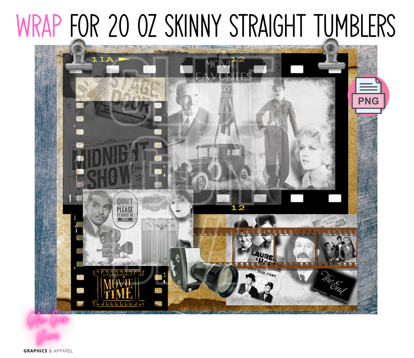 Vintage Film- Digital tumbler wrap for 20 oz skinny straight tumbler
