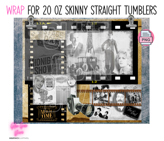 Vintage Film- Digital tumbler wrap for 20 oz skinny straight tumbler
