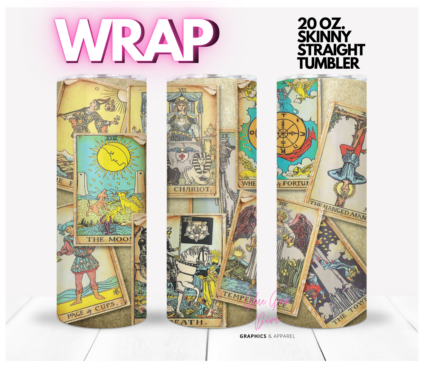 Tarot Cards - Digital tumbler wrap for 20 oz skinny straight tumbler